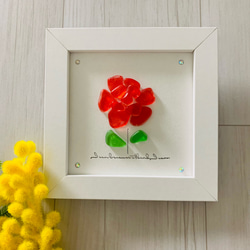 シーグラスアート ガラスのお花  赤いお花 薔薇 壁掛け 置物 北欧 観葉植物 ガラス細工 誕生日プレゼント 2枚目の画像