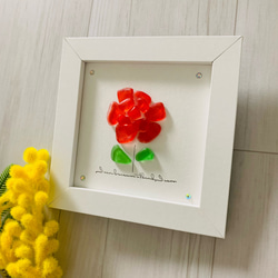 シーグラスアート ガラスのお花  赤いお花 薔薇 壁掛け 置物 北欧 観葉植物 ガラス細工 誕生日プレゼント 4枚目の画像