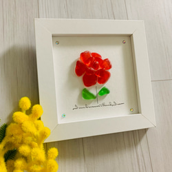 シーグラスアート ガラスのお花  赤いお花 薔薇 壁掛け 置物 北欧 観葉植物 ガラス細工 誕生日プレゼント 3枚目の画像