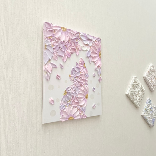 10%OFFセール中】「花盛りの猫」27.3×22㎝ テクスチャーアート 花猫 猫