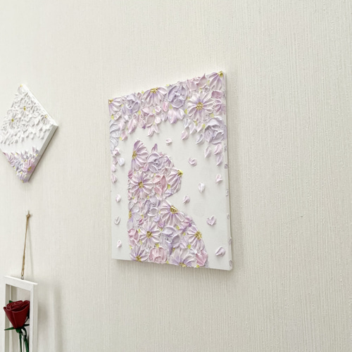 花盛りの猫」 27.3×22㎝ テクスチャーアート 花猫 猫好きギフト 絵画