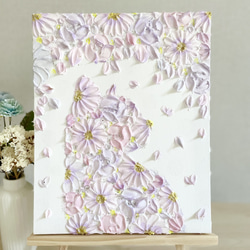 猫陶枕　手描き(花) 花盛りの猫」 27.3×22㎝ テクスチャーアート 花猫 猫好きギフト 絵画