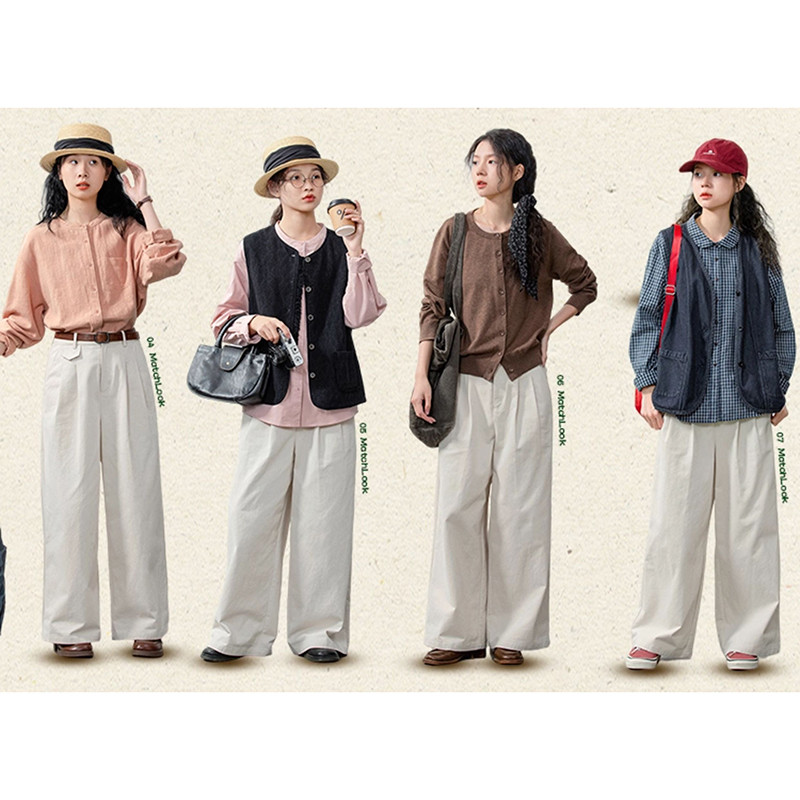 100%コットンワイドパンツ　ゆとりロングパンツ　2色　S-Lサイズ　S537