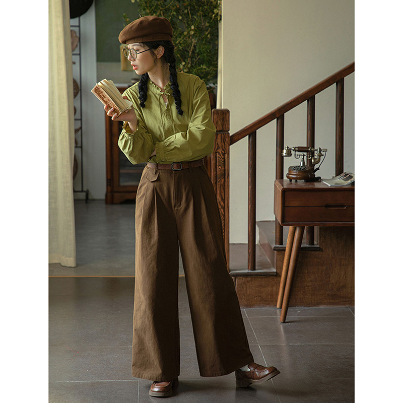 100%コットンワイドパンツ　ゆとりロングパンツ　2色　S-Lサイズ　S537