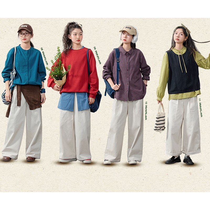 100%コットンワイドパンツ　ゆとりロングパンツ　2色　S-Lサイズ　S537