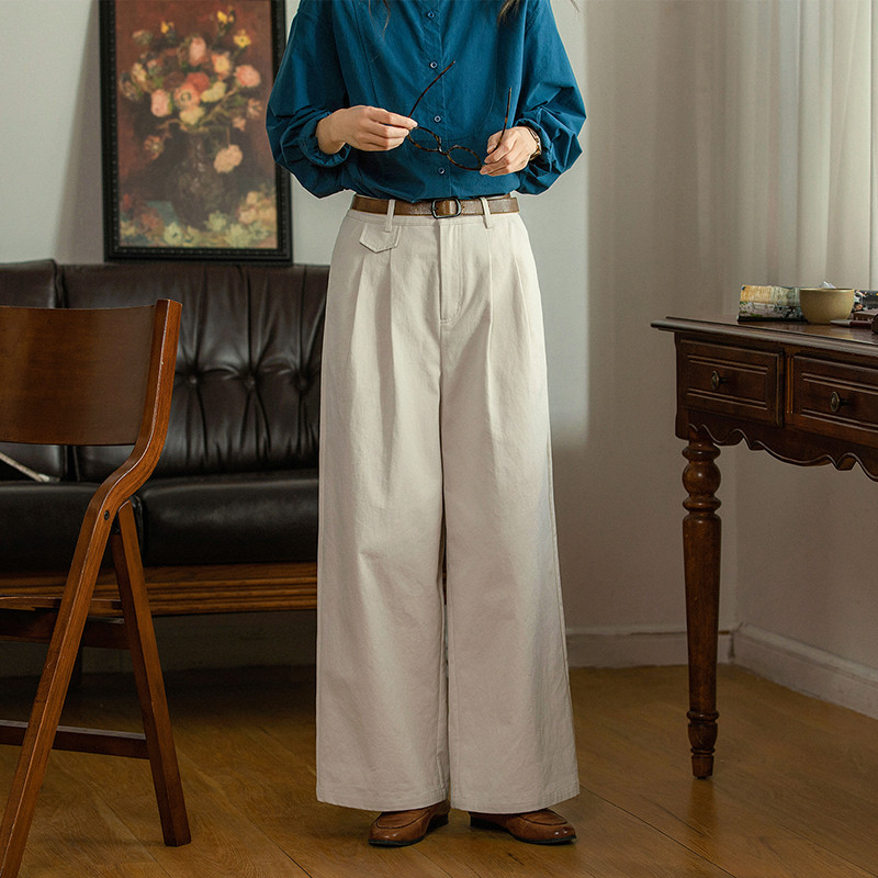 100%コットンワイドパンツ　ゆとりロングパンツ　2色　S-Lサイズ　S537