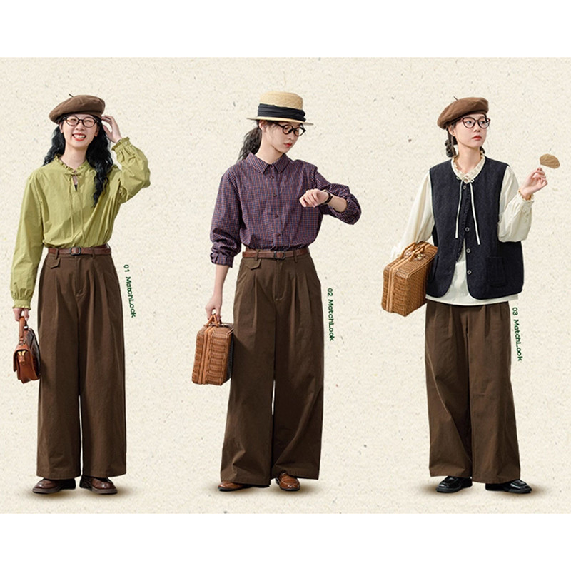 100%コットンワイドパンツ　ゆとりロングパンツ　2色　S-Lサイズ　S537