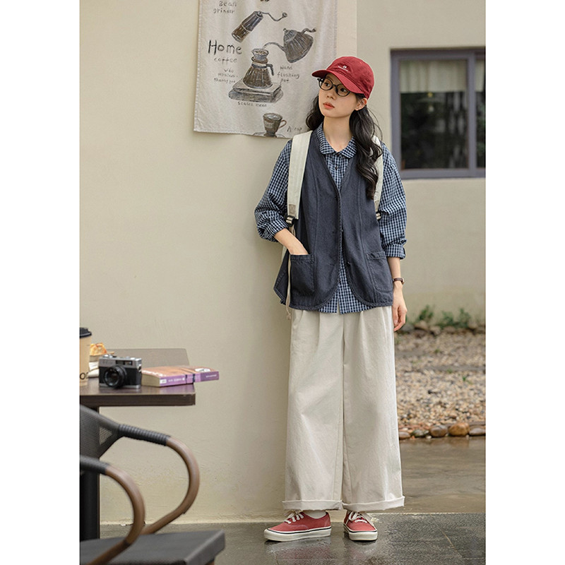 100%コットンワイドパンツ　ゆとりロングパンツ　2色　S-Lサイズ　S537