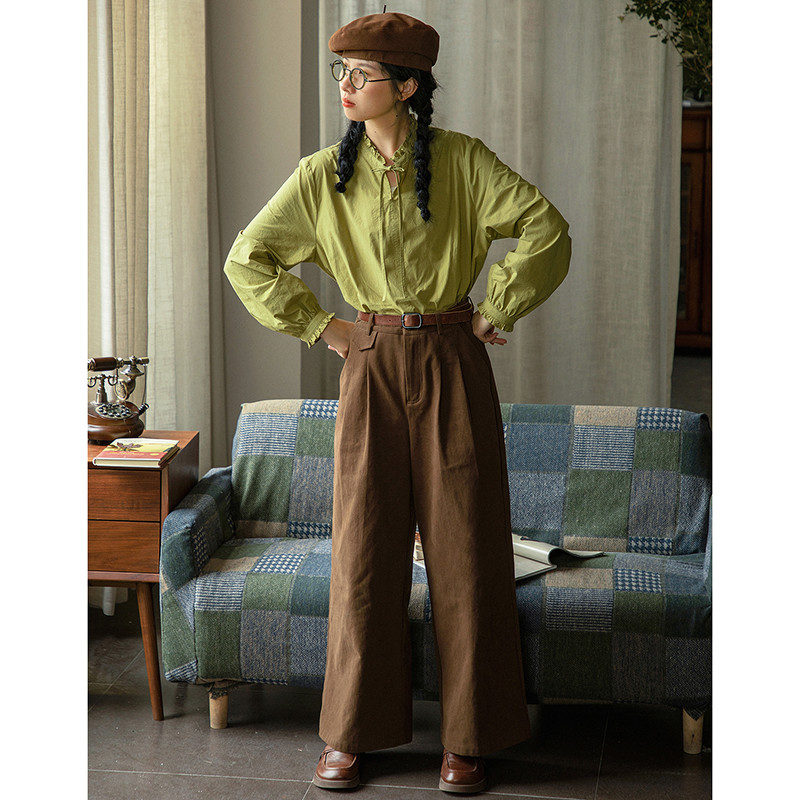 100%コットンワイドパンツ　ゆとりロングパンツ　2色　S-Lサイズ　S537