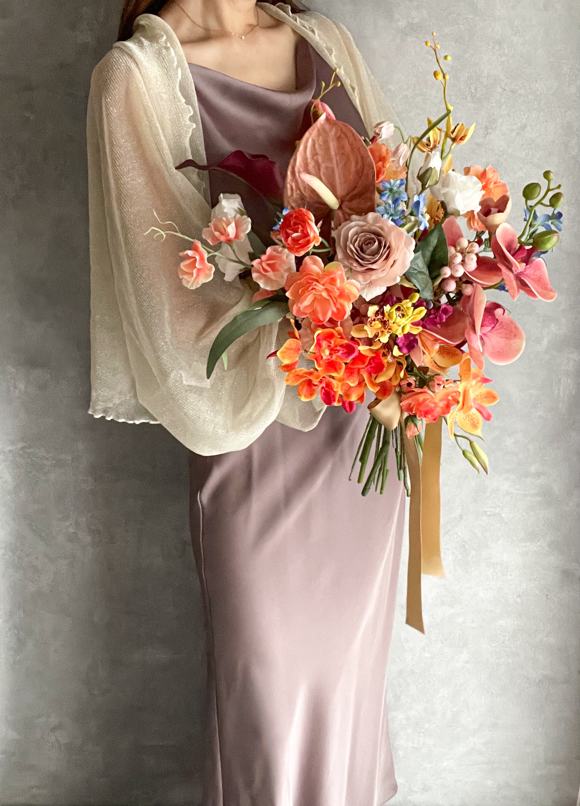 elegant colorfulブーケ　ウェディングブーケ／造花ブーケ／アーティフィシャルフラワー／胡蝶蘭ブーケ