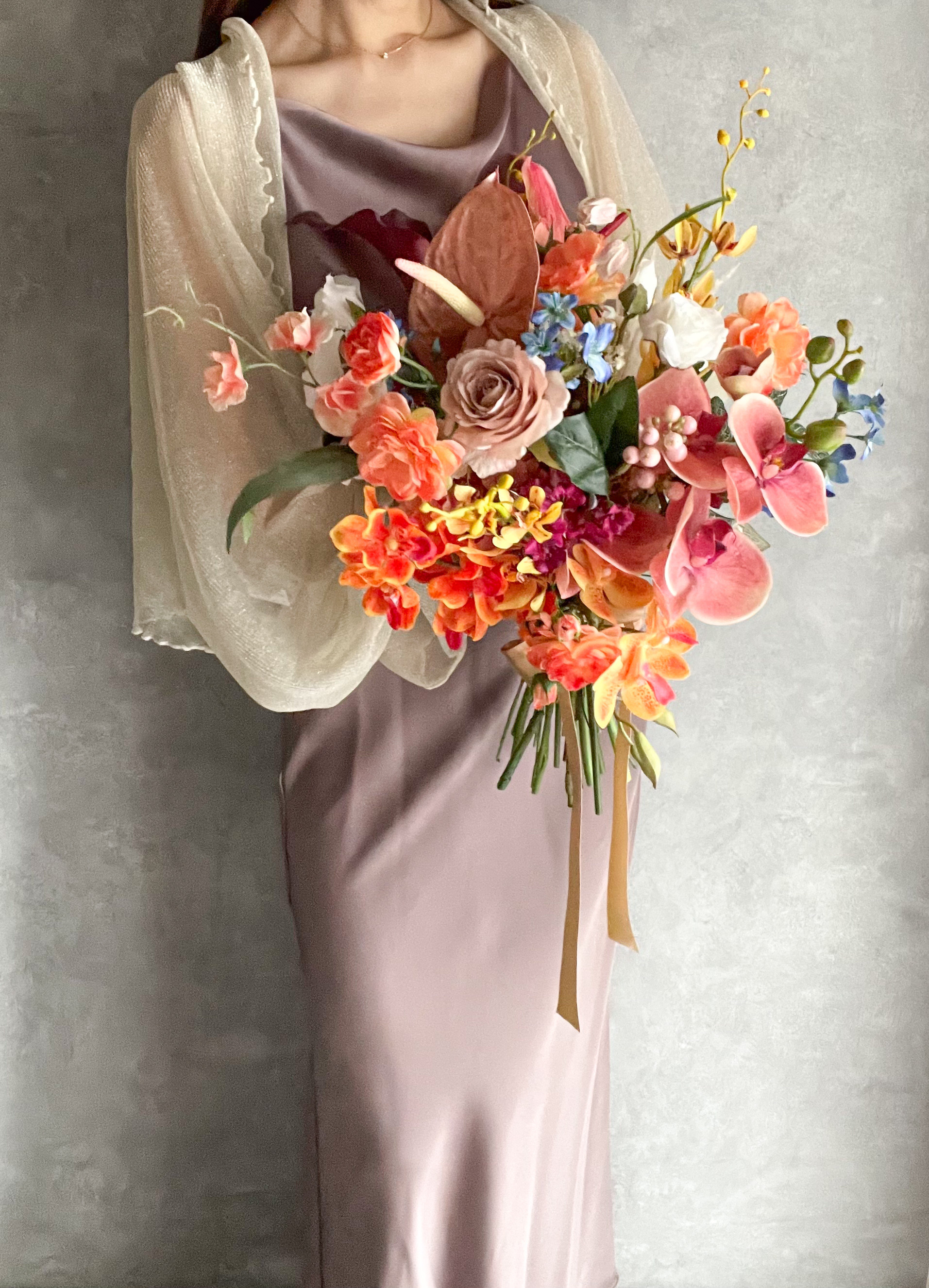 elegant colorfulブーケ　ウェディングブーケ／造花ブーケ／アーティフィシャルフラワー／胡蝶蘭ブーケ