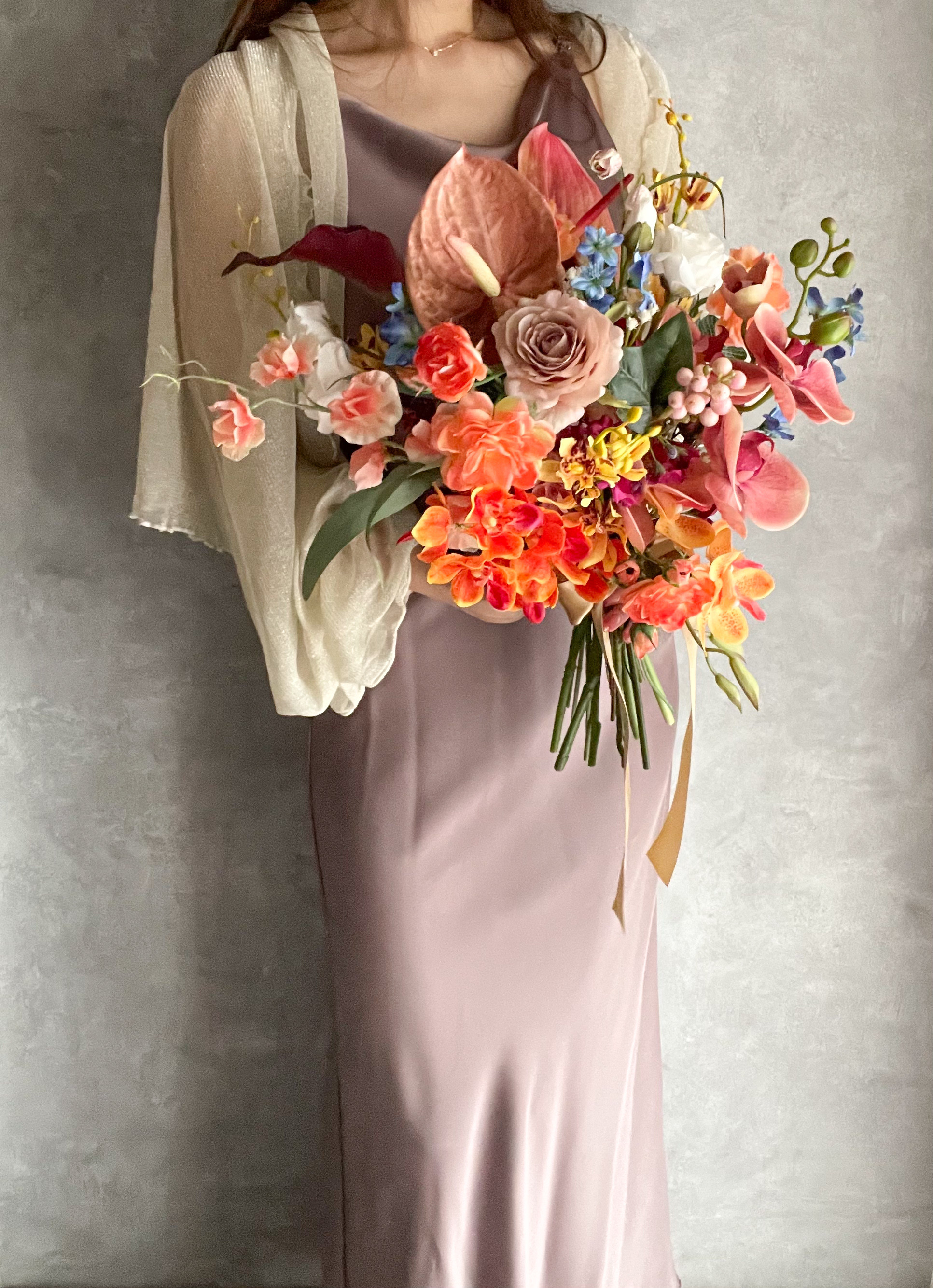 elegant colorfulブーケ　ウェディングブーケ／造花ブーケ／アーティフィシャルフラワー／胡蝶蘭ブーケ