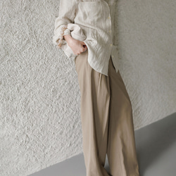 リネン100% ロングシャツ ウェーブ風テクスチャー 特殊揉み加工 ヴィンテージ風 秋の通勤 リラックスシルエット 9枚目の画像