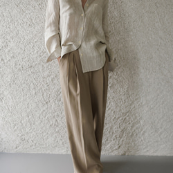 リネン100% ロングシャツ ウェーブ風テクスチャー 特殊揉み加工 ヴィンテージ風 秋の通勤 リラックスシルエット 8枚目の画像