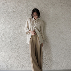 リネン100% ロングシャツ ウェーブ風テクスチャー 特殊揉み加工 ヴィンテージ風 秋の通勤 リラックスシルエット 7枚目の画像