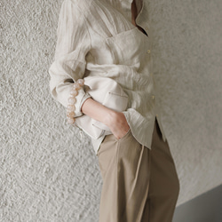 リネン100% ロングシャツ ウェーブ風テクスチャー 特殊揉み加工 ヴィンテージ風 秋の通勤 リラックスシルエット 10枚目の画像