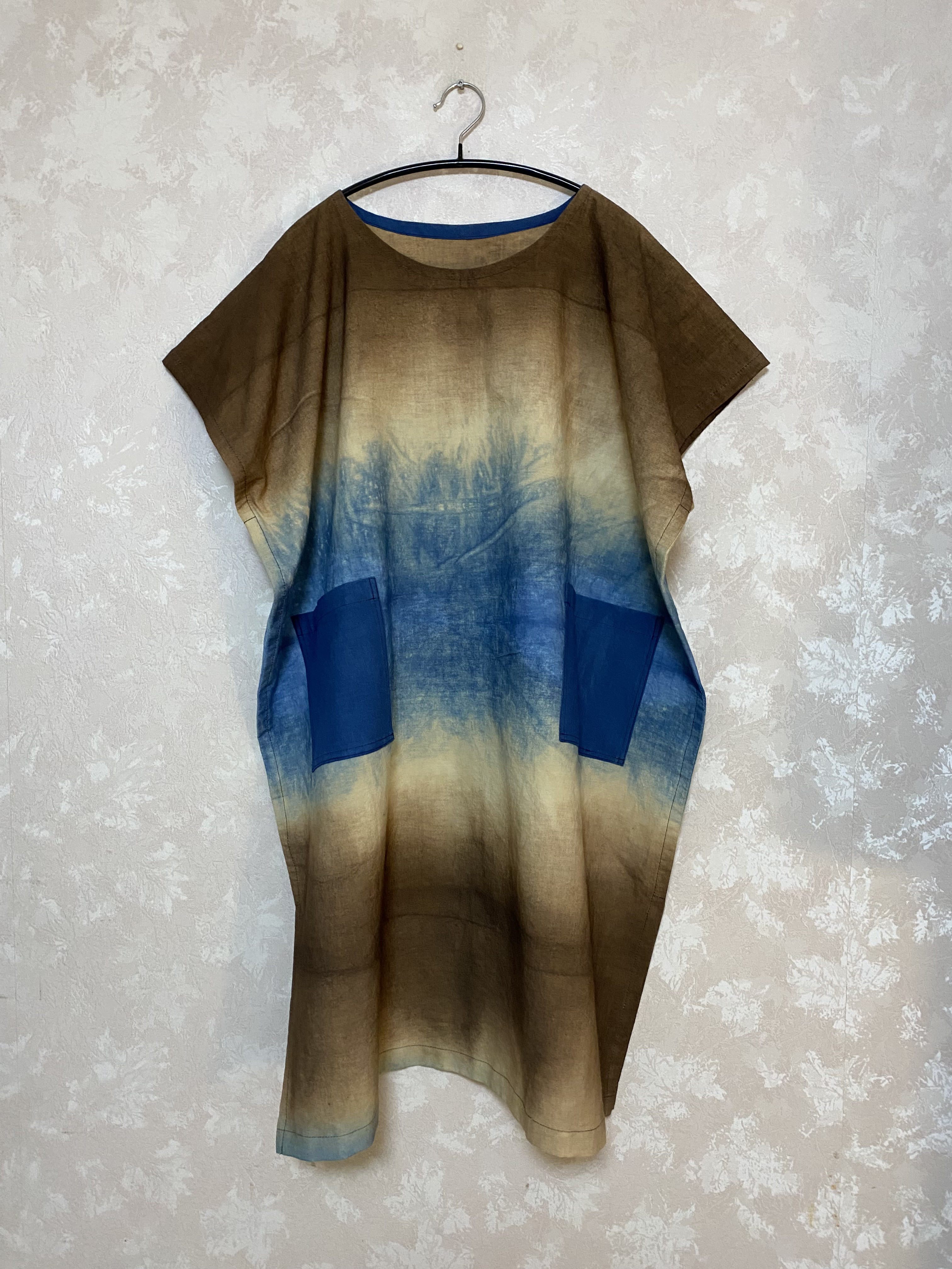450.2色のチュニック、藍と柿渋染め、ゆったり