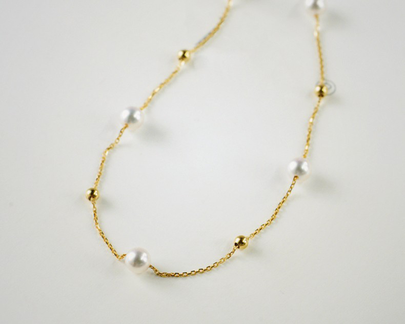 ルミナ ジプソフィラシリーズ 5.5-6mm 日本製ベビーアコヤ天然海水真珠ネックレス セーターチェーン 18Kゴールド 絶妙な