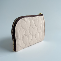 【数量限定】カスタマイズできるL字ファスナー財布／ベージュハートキルティング／スリム／大きく開く／大容量 5枚目の画像