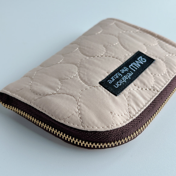 【数量限定】カスタマイズできるL字ファスナー財布／ベージュハートキルティング／スリム／大きく開く／大容量 3枚目の画像