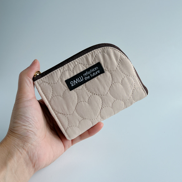 【数量限定】カスタマイズできるL字ファスナー財布／ベージュハートキルティング／スリム／大きく開く／大容量 7枚目の画像