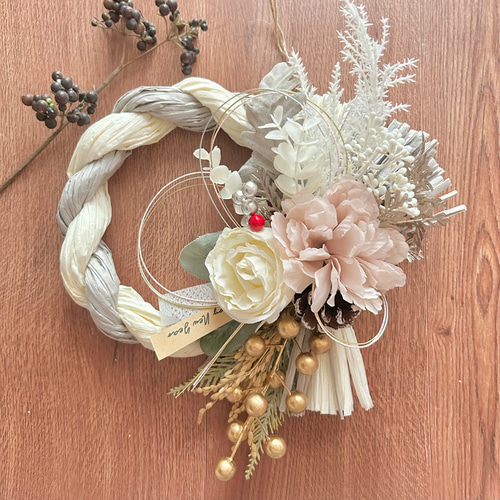 No.3 しめ縄リースお正月飾り 玄関リース しめ飾り お正月ハンドメイド