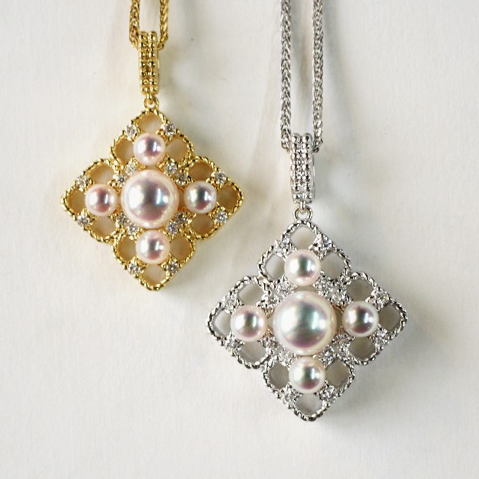 ルミナウィンドウペーパーシリーズ 3-6.1mm 日本製アコヤ真珠 海水天然真珠ペンダント 18Kゴールドダイヤモンドネックレス