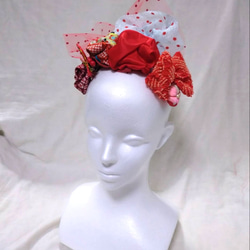 85】七五三 志古貴 赤顎紐リボン付き 髪飾り ヘッドドレス 雛祭り 成人