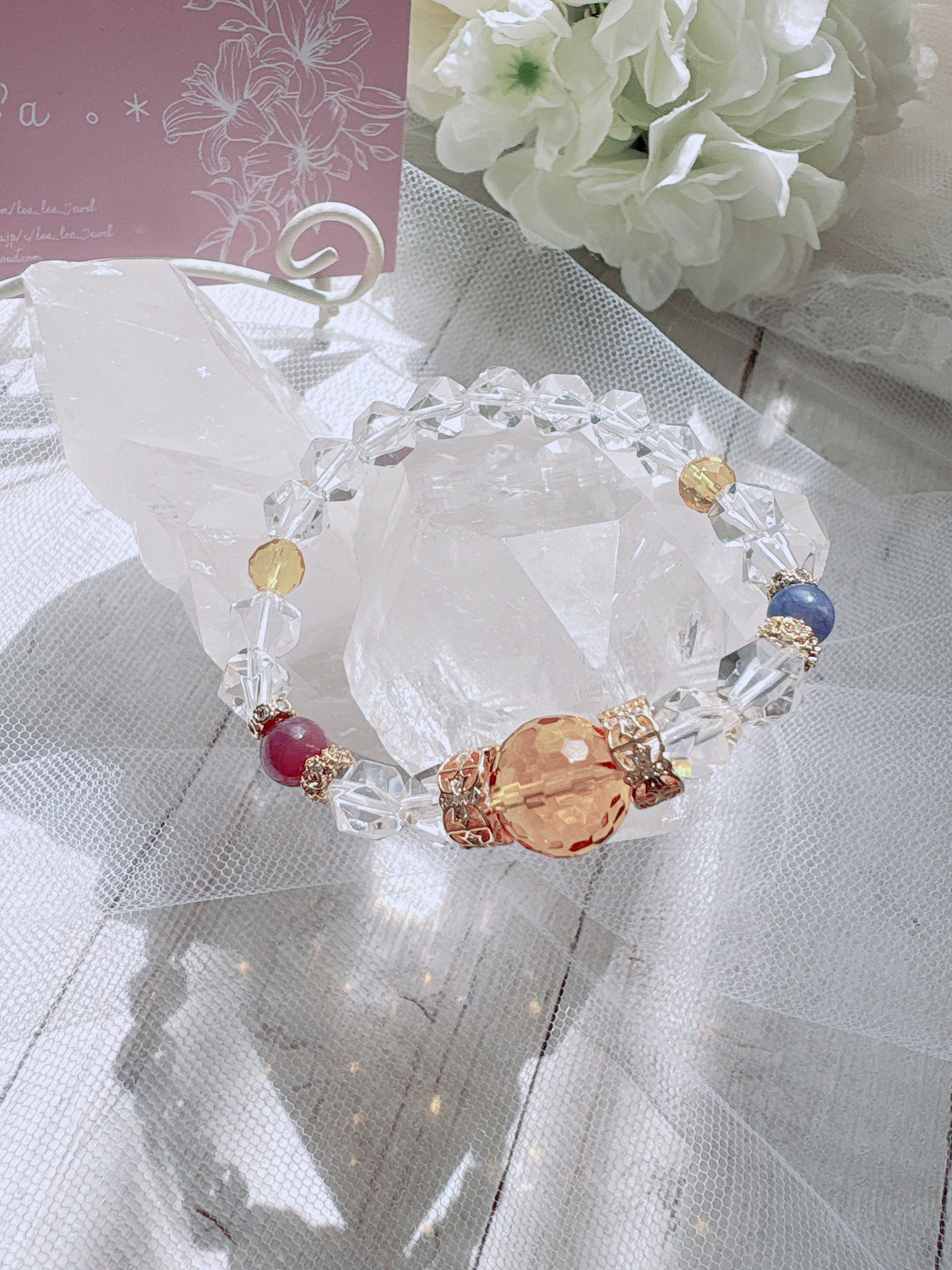 シトリン（5A）＆タンザナイト＆ルビー＆水晶　天然石ブレスレット　デザブレ