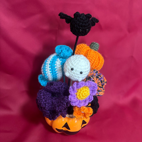 ハロウィン限定】秋色カラーのふんわり毛糸お花アレンジメント アート