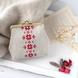 あじさい刺繍リネン巾着袋 クロスステッチのワンポイント刺繍 巾着袋