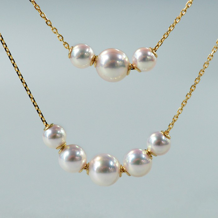 ルミナクラシック 3ビーズ＆5ビーズシリーズ 5.5-7.5mm 日本製アコヤ真珠 パスパルトゥーネックレス 18Kゴールドデザ