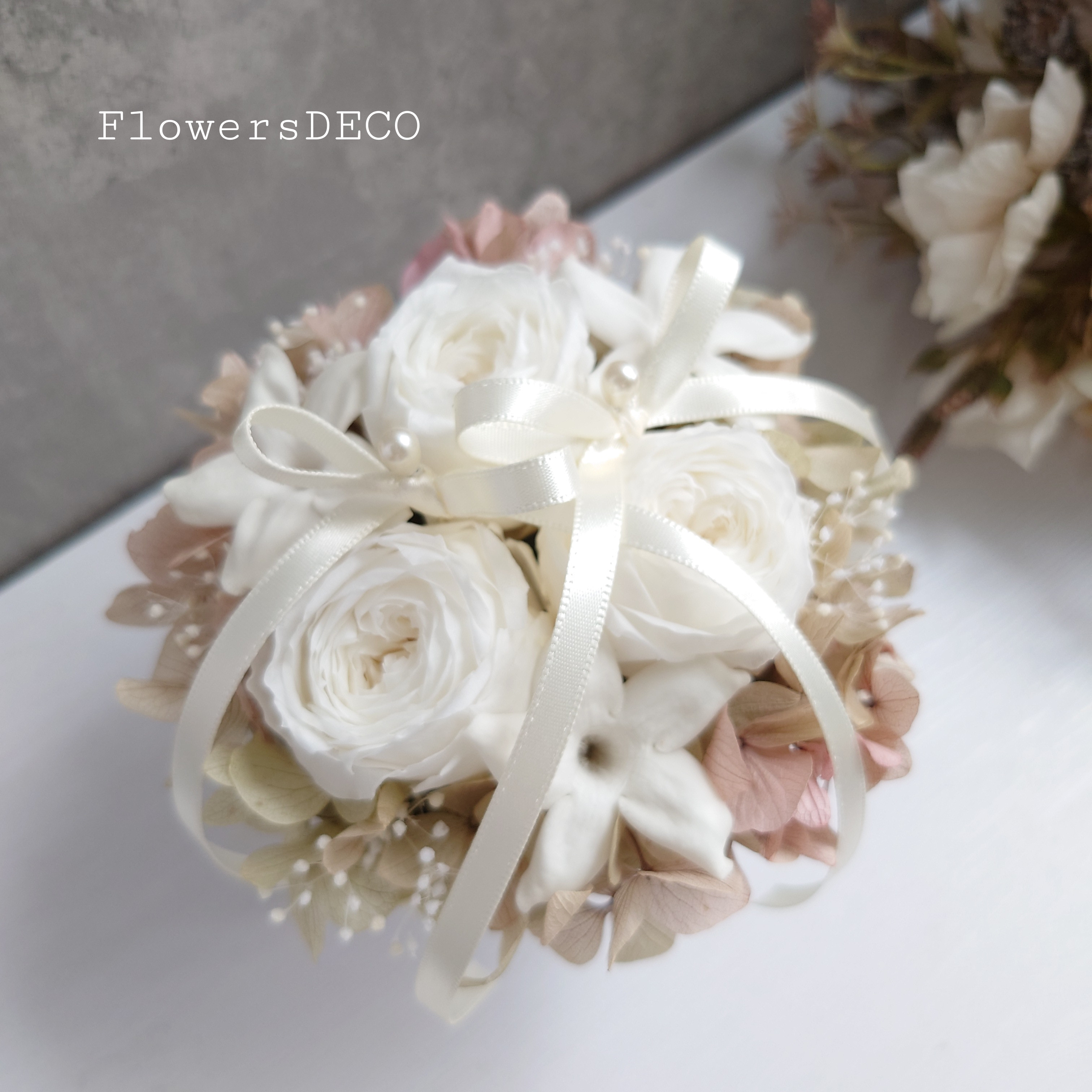 new!!バラとジャスミンのアレンジcreema限定・数量限定【陶器】結婚式・リングピロー