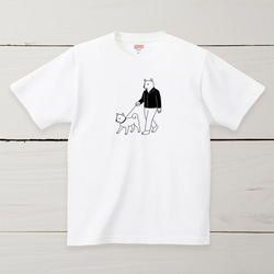 柴犬の散歩 Tシャツ【名入れ可】柴犬 ギフト プレゼント プリント 豆柴 白柴 ウォーキング 1枚目の画像