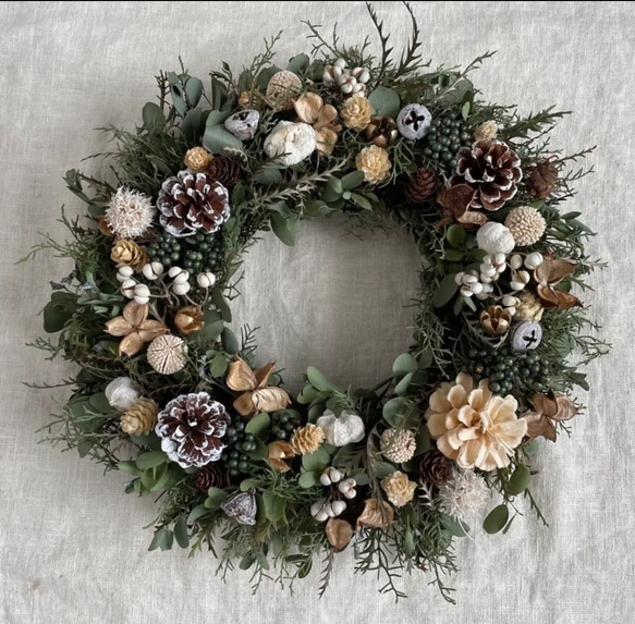大きめ30㎝森のリース 針葉樹とユーカリの実のコニファーリース 大きめ