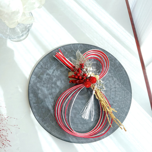 お正月2025 ナチュラルラタン お正月飾り 縁起物アレンジメント