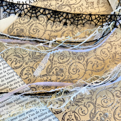 ⭐︎.。Itsy Bitsy Spider。ハロウィンカラーの引き揃え糸5m & 蜘蛛の糸レースリボン60cm セット 2枚目の画像