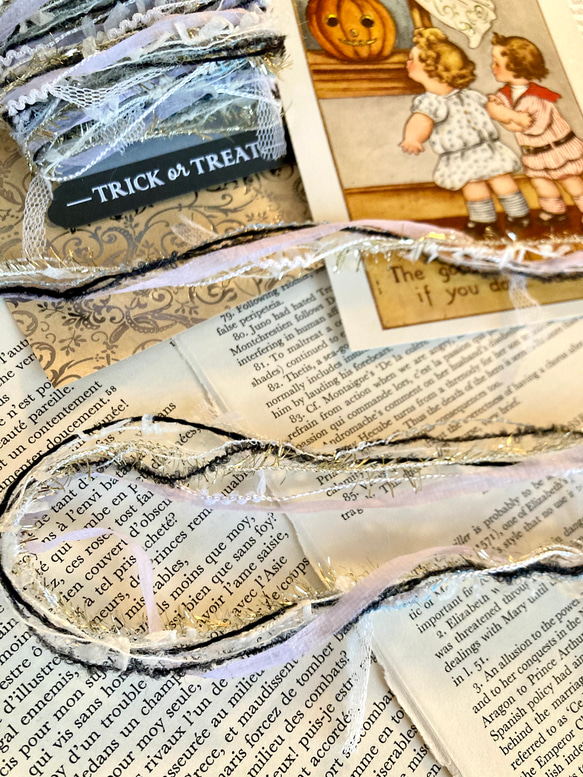 ⭐︎.。Itsy Bitsy Spider。ハロウィンカラーの引き揃え糸5m & 蜘蛛の糸レースリボン60cm セット 4枚目の画像