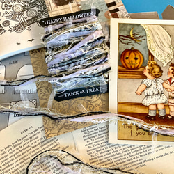 ⭐︎.。Itsy Bitsy Spider。ハロウィンカラーの引き揃え糸5m & 蜘蛛の糸レースリボン60cm セット 1枚目の画像