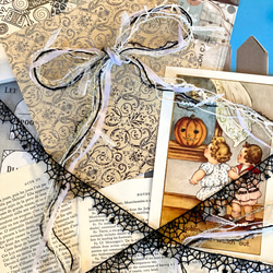 ⭐︎.。Itsy Bitsy Spider。ハロウィンカラーの引き揃え糸5m & 蜘蛛の糸レースリボン60cm セット 3枚目の画像