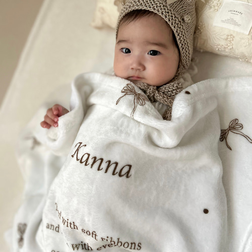 ふわふわ名入れブランケット リボン（全3色）｜ 出産祝い 名入れギフト