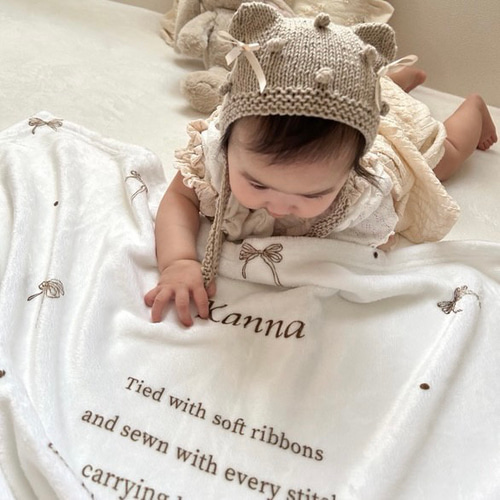 ふわふわ名入れブランケット リボン（全3色）｜ 出産祝い 名入れギフト