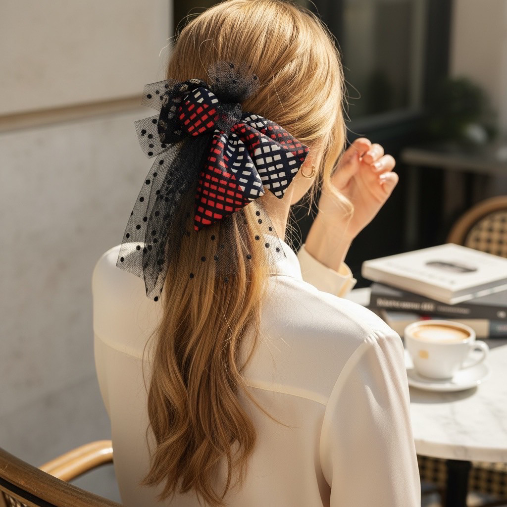 【送料無料】卒業式　袴　髪飾り　赤　レトロ　大正ロマン　ハイカラさんの絶対可愛くなれるコラージュリボン（格子柄）