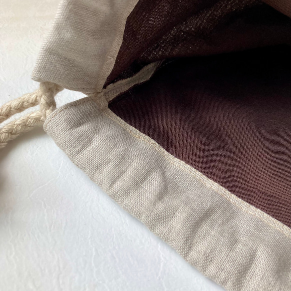 ハロウィン⭐︎『黒猫とかぼちゃ』手描きコットンリネン巾着 ベージュ 8枚目の画像