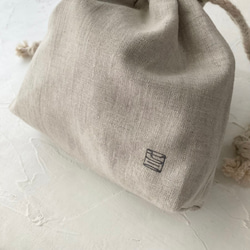 ハロウィン⭐︎『黒猫とかぼちゃ』手描きコットンリネン巾着 ベージュ 7枚目の画像