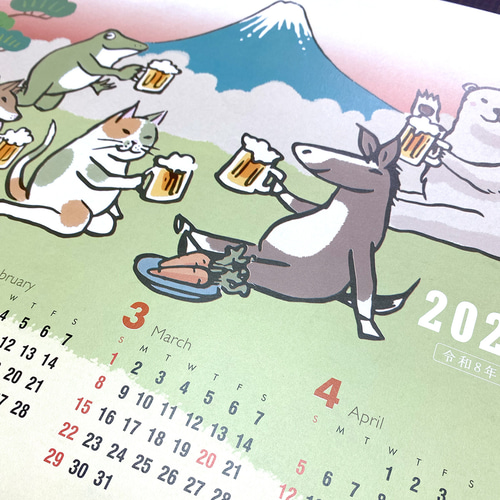 40%OFF. 縁起の良い仲間たちの2026年ポスターカレンダー 絵画 河童堂