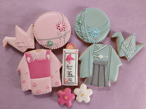 『Creema限定新作』七五三のアイシングクッキー※名入れ可能※白砂糖不使用※身体に優しいアイシング※お色変可能 3枚目の画像