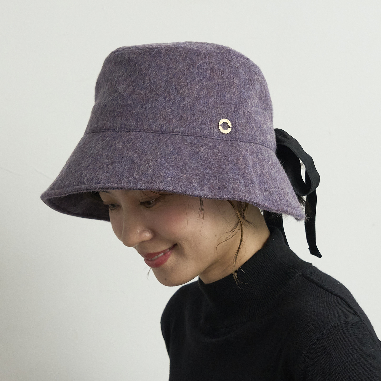 【UV対策】ウールシャギーリボンバケット/パープル　255-1-201