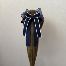 240105 エレガントリボンのポニーフック くすみブルー ポニーフック