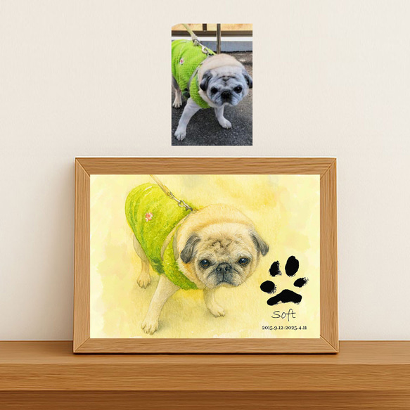 フレーム付きオーダーポスター  メモリアル 虹の橋 似顔絵 うちのこグッズ 肉球 犬猫足形 ペット供養 ペット遺影 16枚目の画像